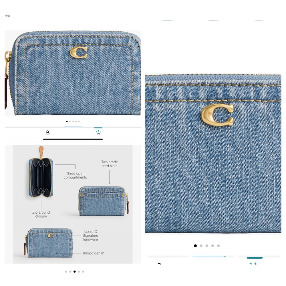Coach Indigo Denim Wallet with Gold Accents - Picture 4 of 5